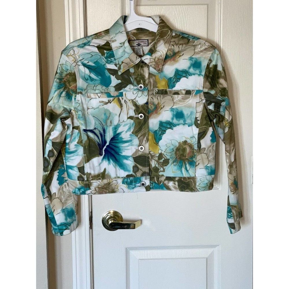 Women’s Caribbean Joe Crop Short Blazer Jacket 3‎ Button Closure Size Medium